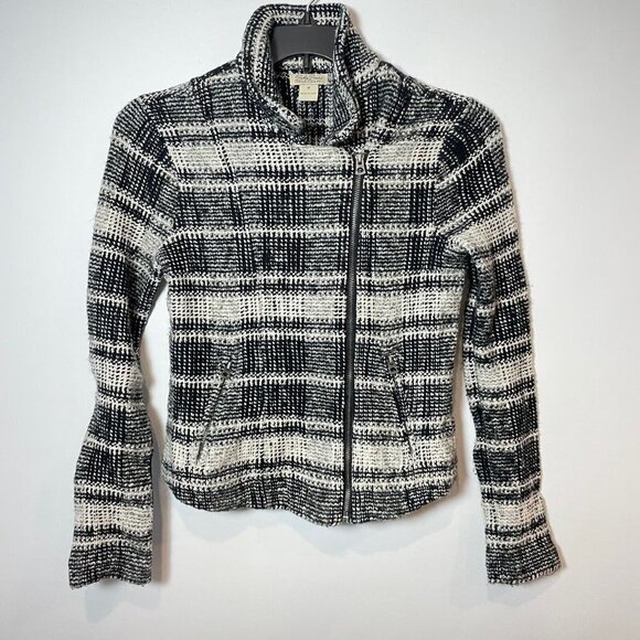 Lucky Brand Womens Harper Tweed Full Zip Moto Jacket Black M Asymmetrical Pocket - Picture 1 of 6